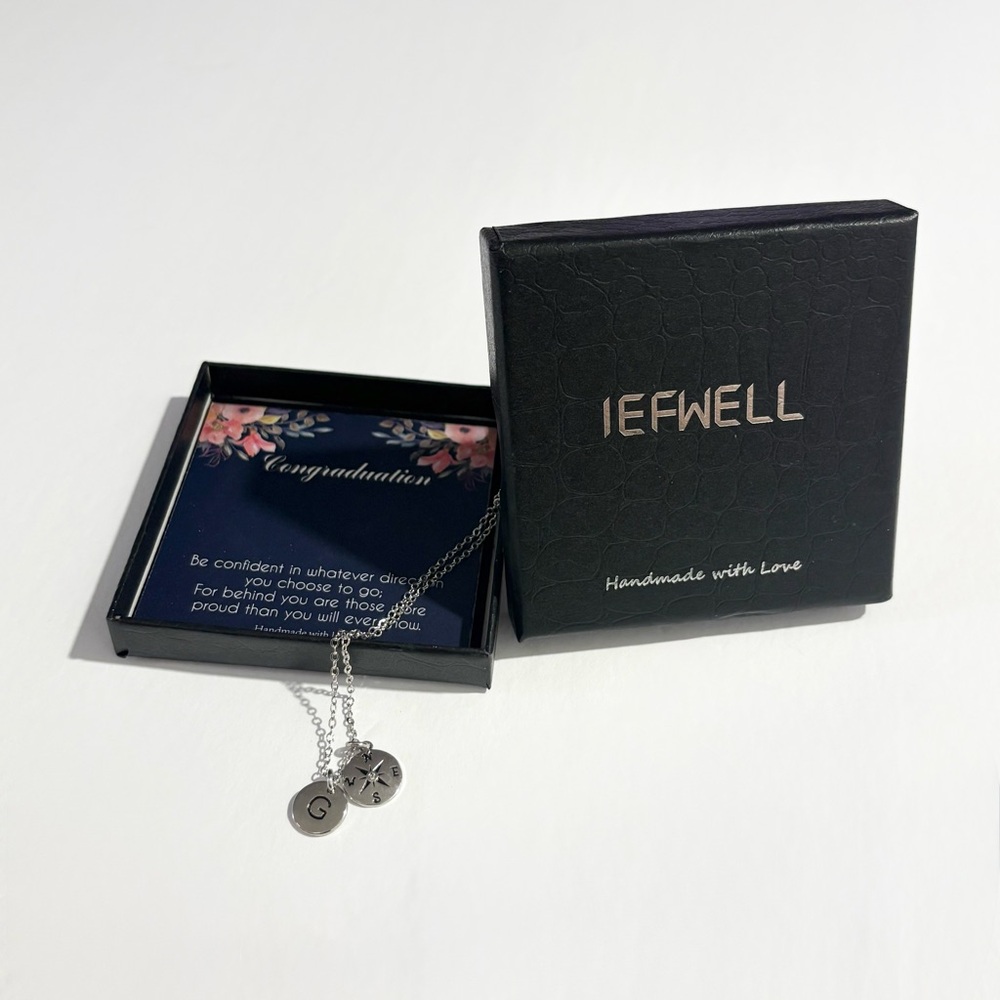 New In Box IEFWELL Women's Compass Initial "G” Silver Tone Adjustable Necklace